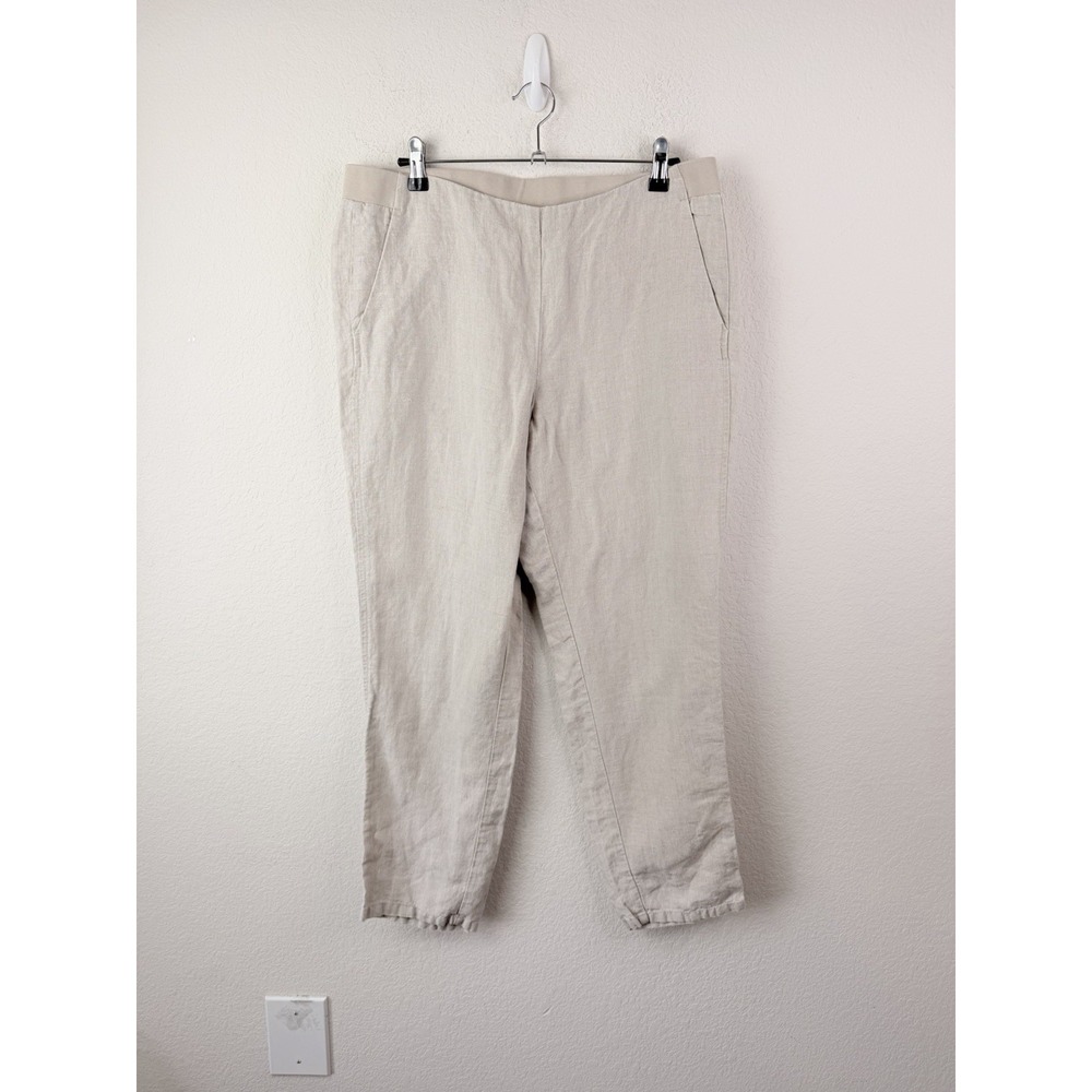 J JILL Love Linen Pull On Pants Beige Elastic Waist Pockets Beachy Coastal Sz M